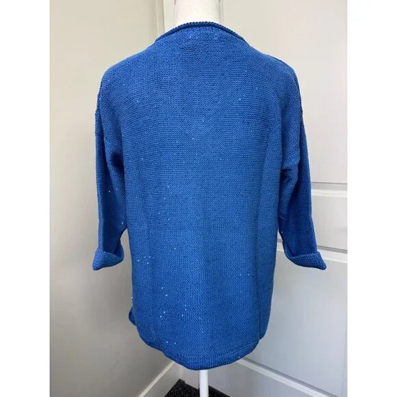 DKNY Jeans Womens Sequin V-Neck Sweater XL Blue Light Soft Comfortable - Picture 4 of 11